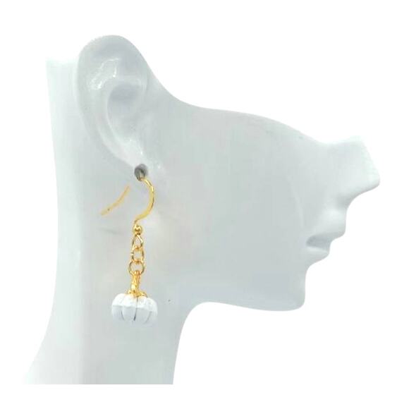 White Pumpkin Dangle Earrings – Cute Fall Accessory – Thanksgiving - Picture 3 of 4